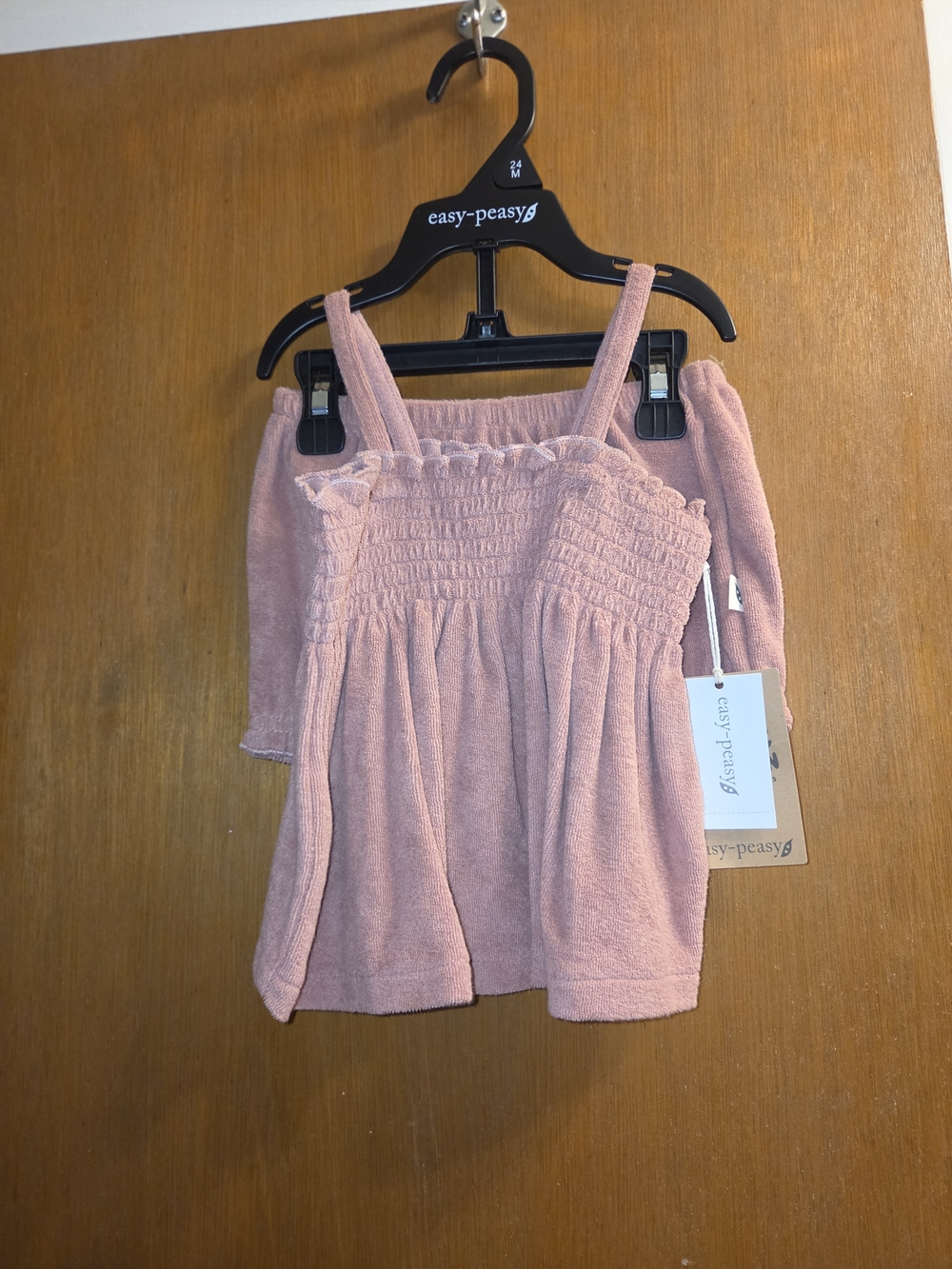 Pink Smocked Terry Cloth Tank Top And Matching Bottoms